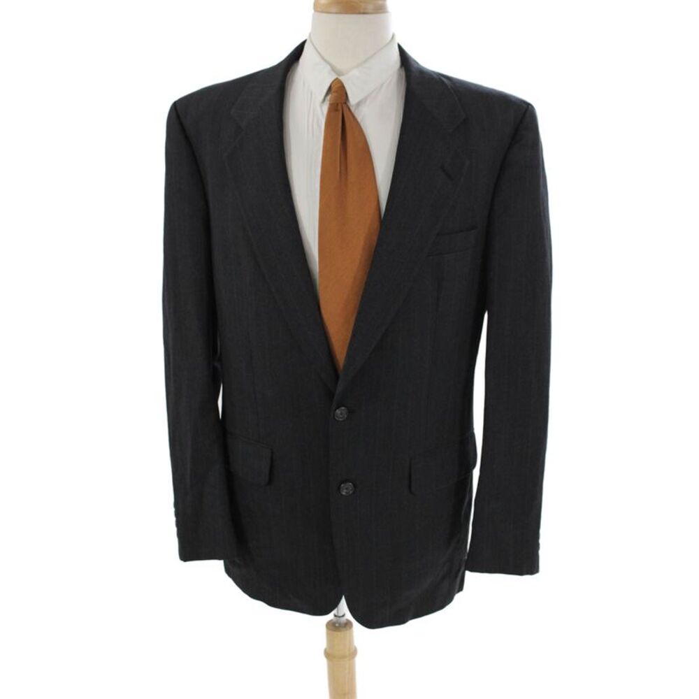 Burberry Mens Wool Multicolored Striped Buttoned Blazer Jacket Gray Size EUR 44